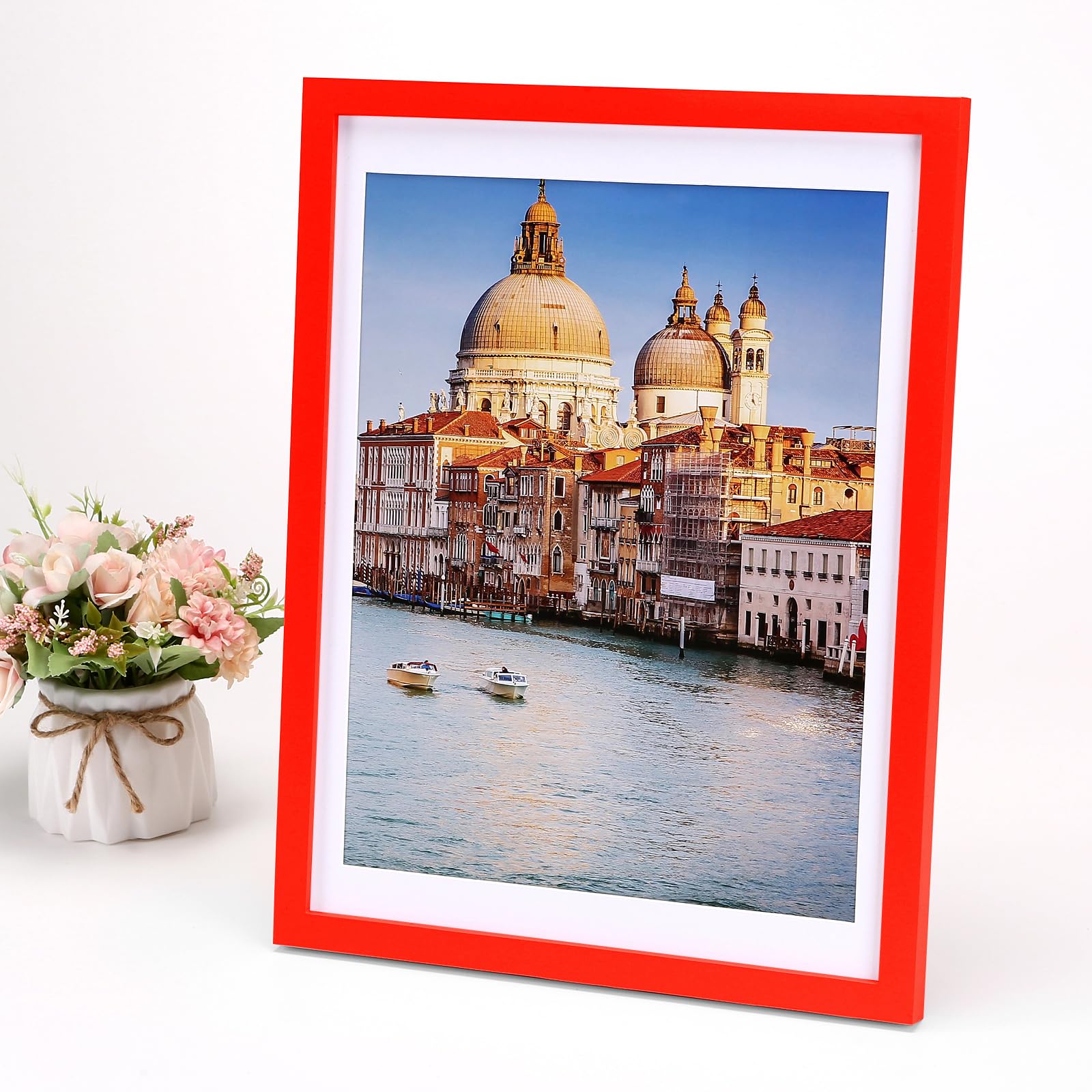 wyooxoo 12x16 Picture Frame Made of Solid Wood Red Photo Frames Display Pictures 11x14 with Mat or 12x16 Without Mat Colorful Fr